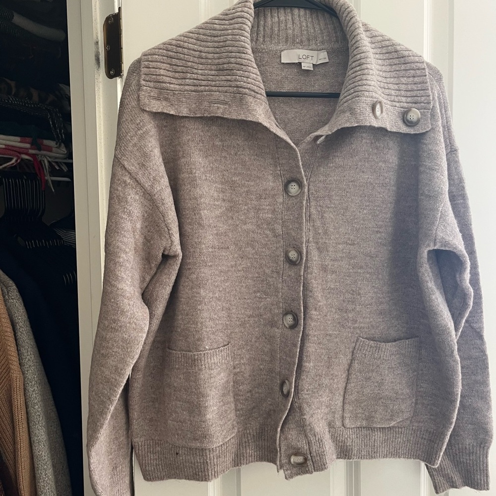 LOFT Taupe Ribbed Knit Sweater